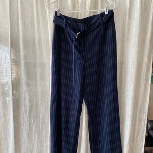 White House Black Market Drama Pinstripe Pants size 10R officer blue and white